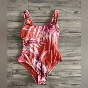 Kona Sol Orange and Pink One Piece Swimsuit Vibrant Design